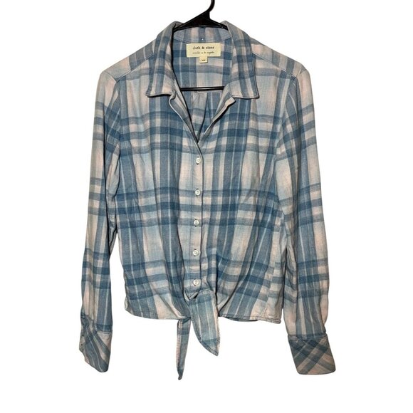 cloth & stone Tops - Anthropologie Cloth & Stone Women’s Blouse XS Blue Pink Plaid Tie-Front Crop
